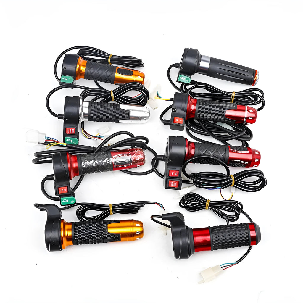 Electric go-kart refuelling throttle handle with three-speed rotation and optional horn speaker in various colour options