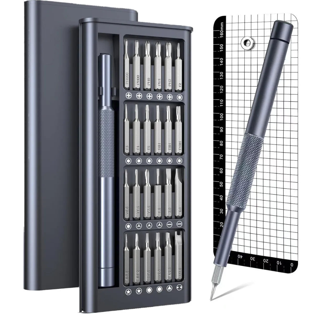 25-in-one magnetic screwdriver set with knurled handle and chrome vanadium steel bits