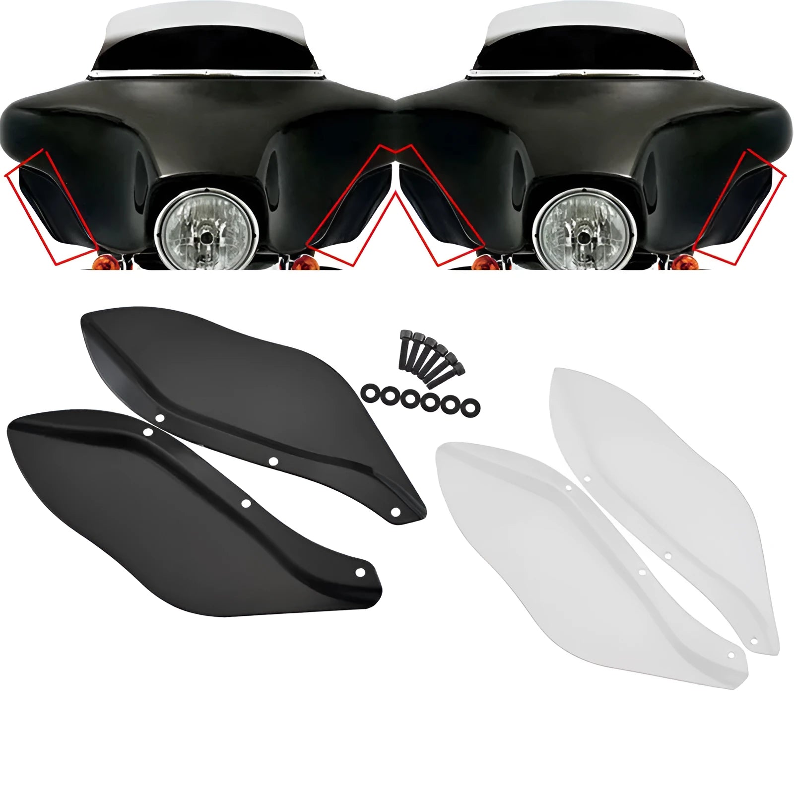 Harley-Davidson motorcycle gliding side wing headlight cover set in black and transparent ABS