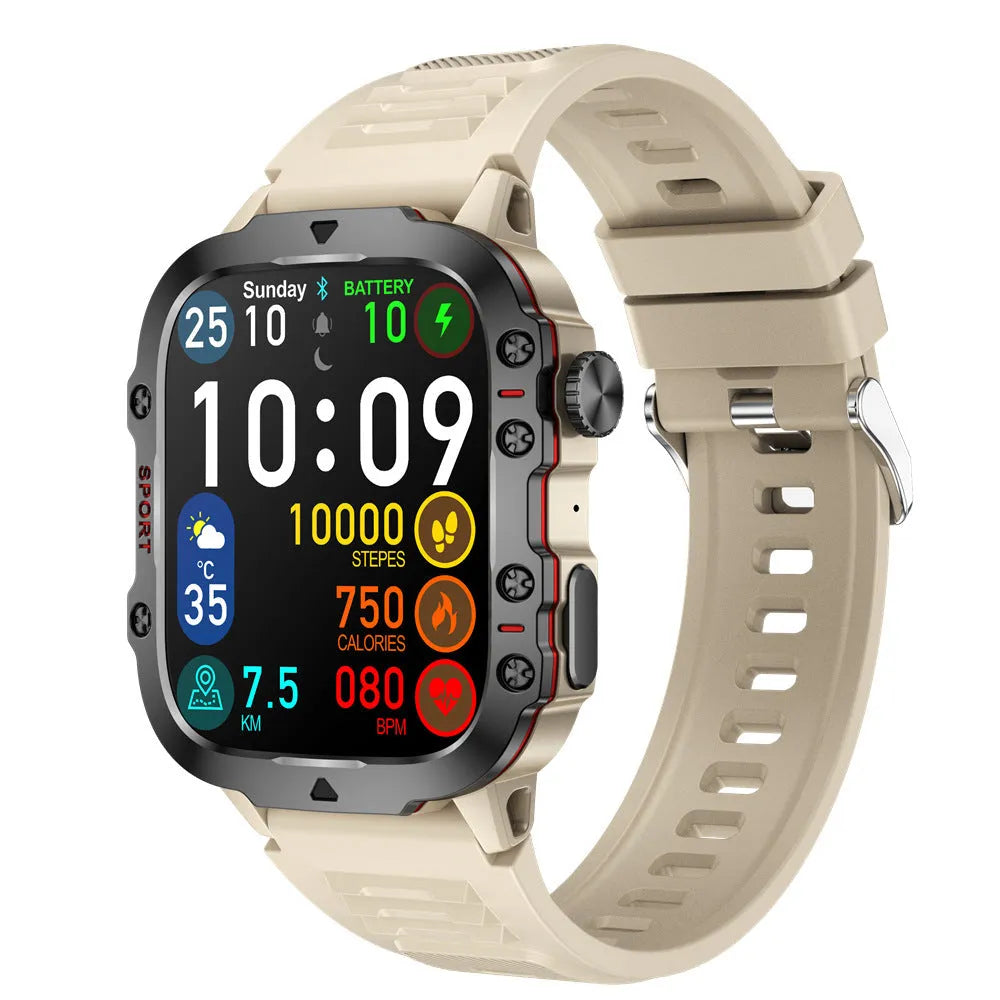 QX11 smart Bluetooth watch with TFT touchscreen showing heart rate display on black zinc alloy case
