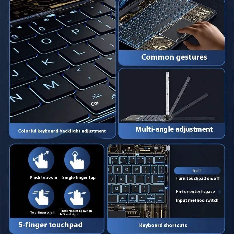 Transparent rotating keyboard protective case for Apple iPad Air 5 with integrated wireless keyboard and stand.