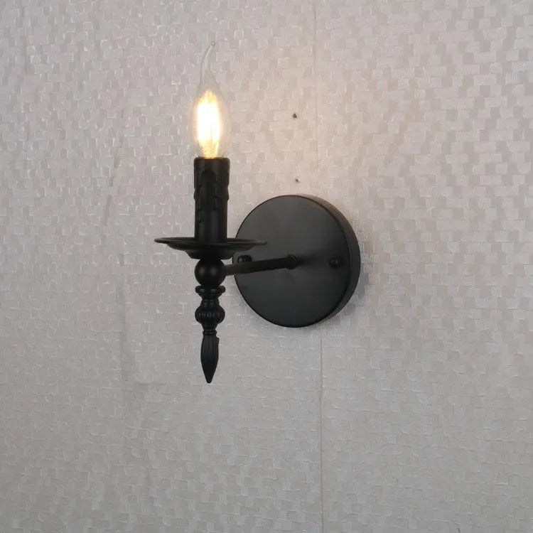 American retro small iron wall lamp with candle holder for hallway stairs indoor aisle