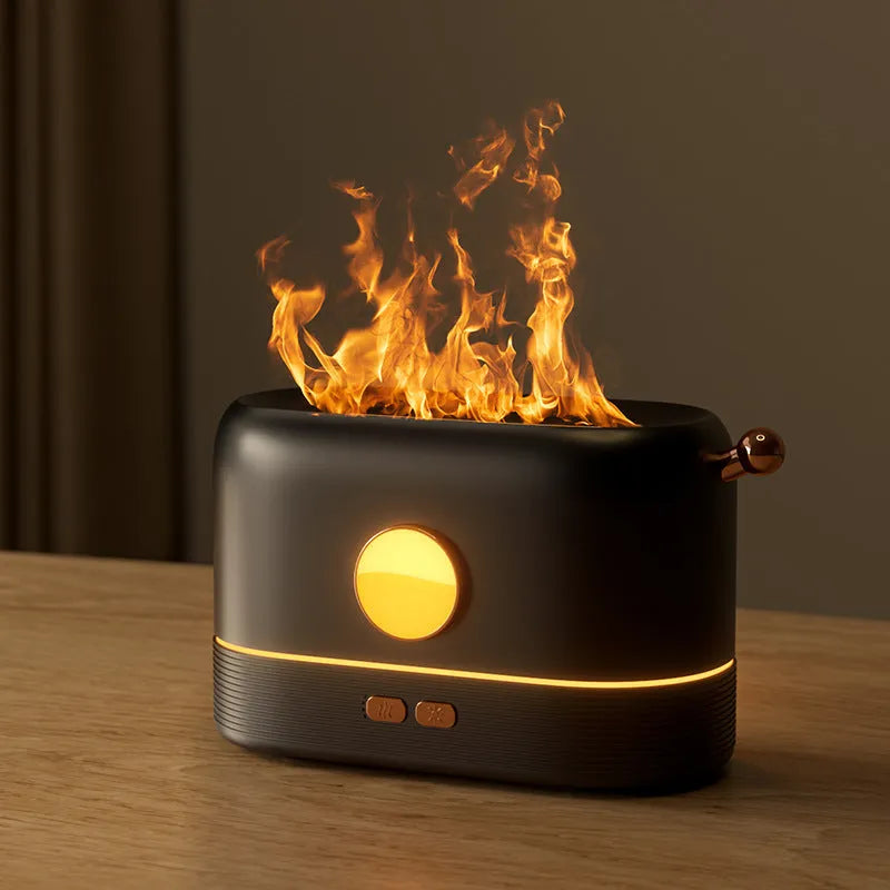 USB desktop humidifier with simulation flame effect and 200ml water tank in black colour