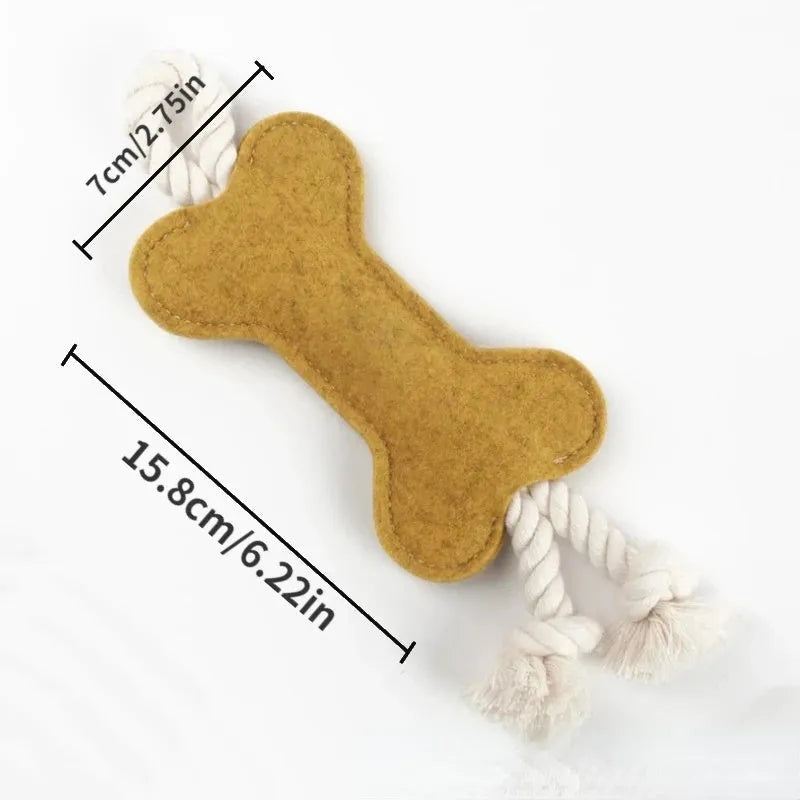 Bone-shaped dog training toy with rope knot texture in blue colour showing 16cm length