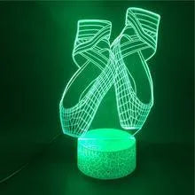 3D laser-etched ballet shoe night light with coloured LEDs on an ABS base, showing remote control.