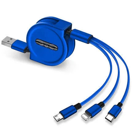 3-in-1 telescopic charging cable extended to 120cm with split connectors and titanium alloy interfaces
