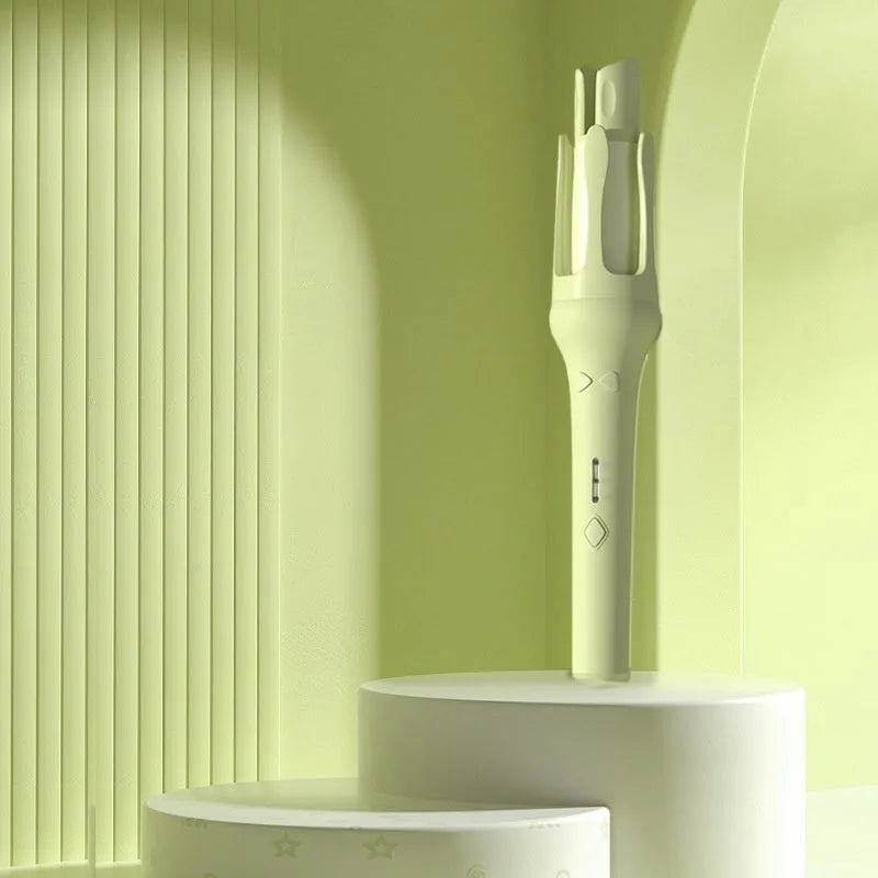 Automatic hair curler with 32mm ceramic barrel in white and pink colour with international power adapters