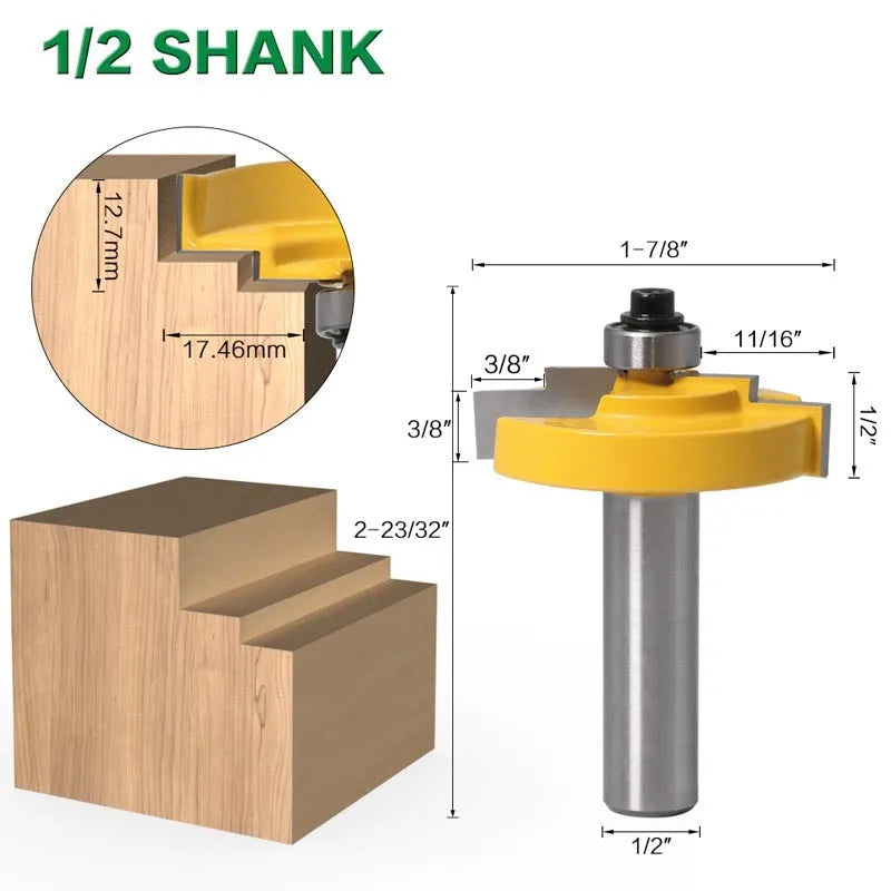 Carbide woodworking step cutter for window and door frames with 8mm shank and 47.62mm cutting diameter