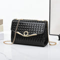 Women's PU chain shoulder messenger bag, solid colour, clamshell opening, with weave detail, available in black pink purple white