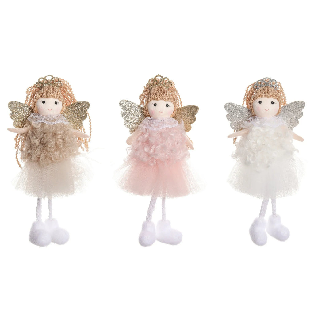Christmas angel fabric pendant for girls' high ponytails in white, pink and khaki colours