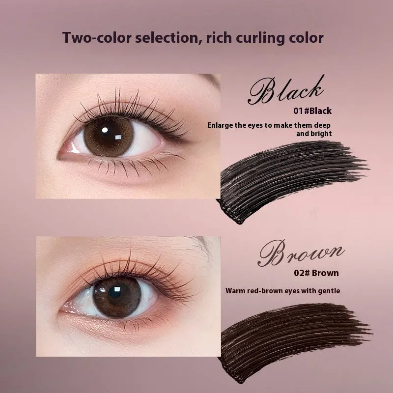 Long curling mascara in black and brown colour options for extended wear and curl retention
