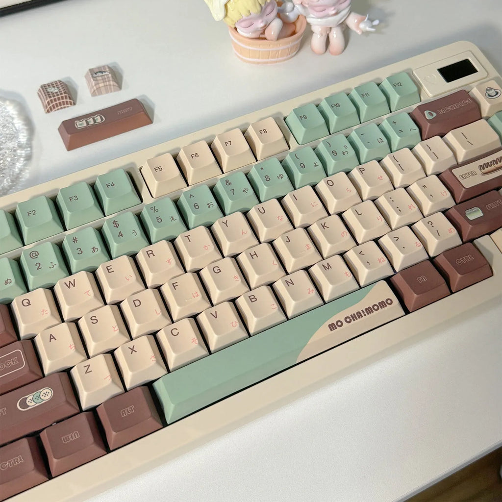 Matcha theme mechanical keyboard keycaps set with cross satellite shafts and five-sided sublimation printing