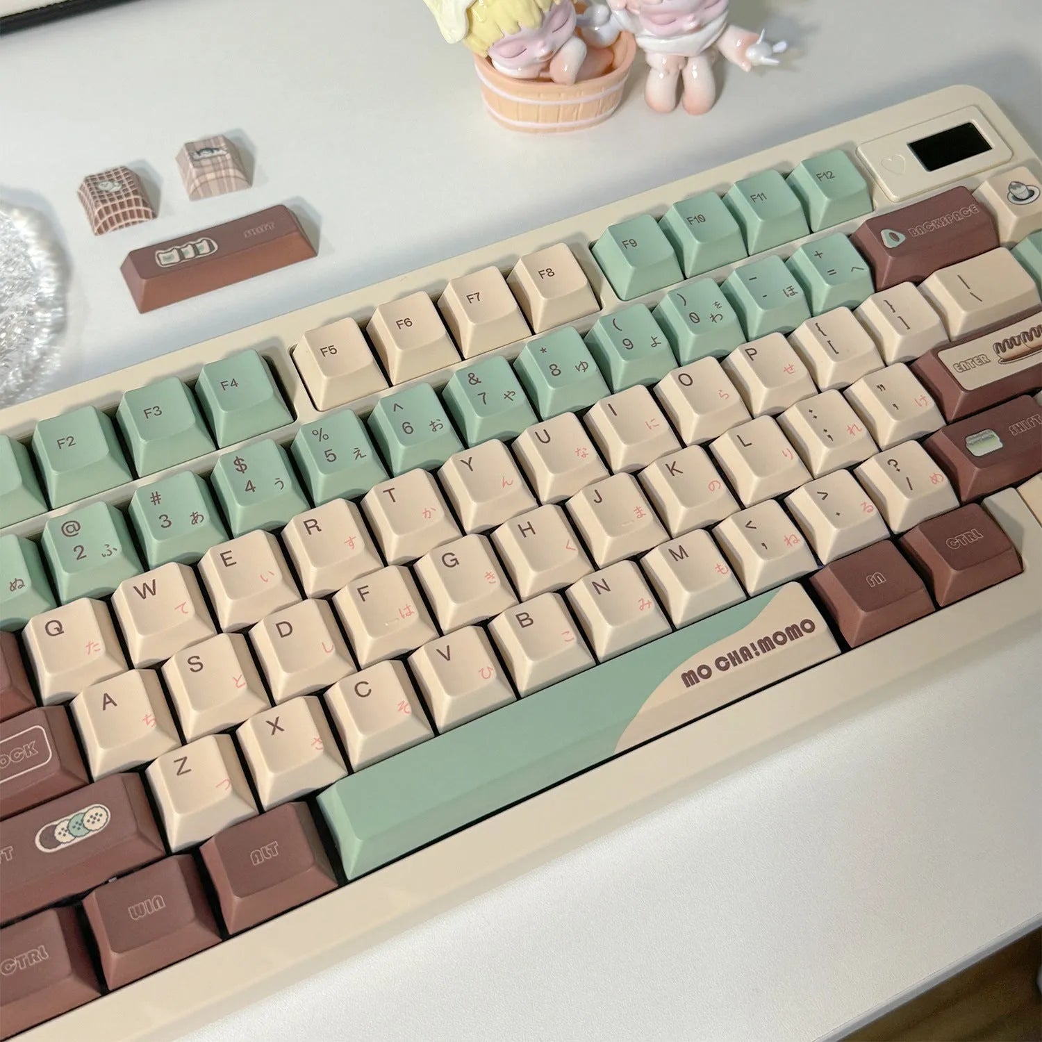 Matcha theme mechanical keyboard keycaps set with cross satellite shafts and five-sided sublimation printing