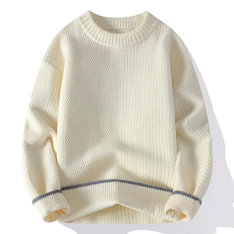 Men's loose fit round neck pullover sweater in polyester blend fabric for autumn winter casual wear