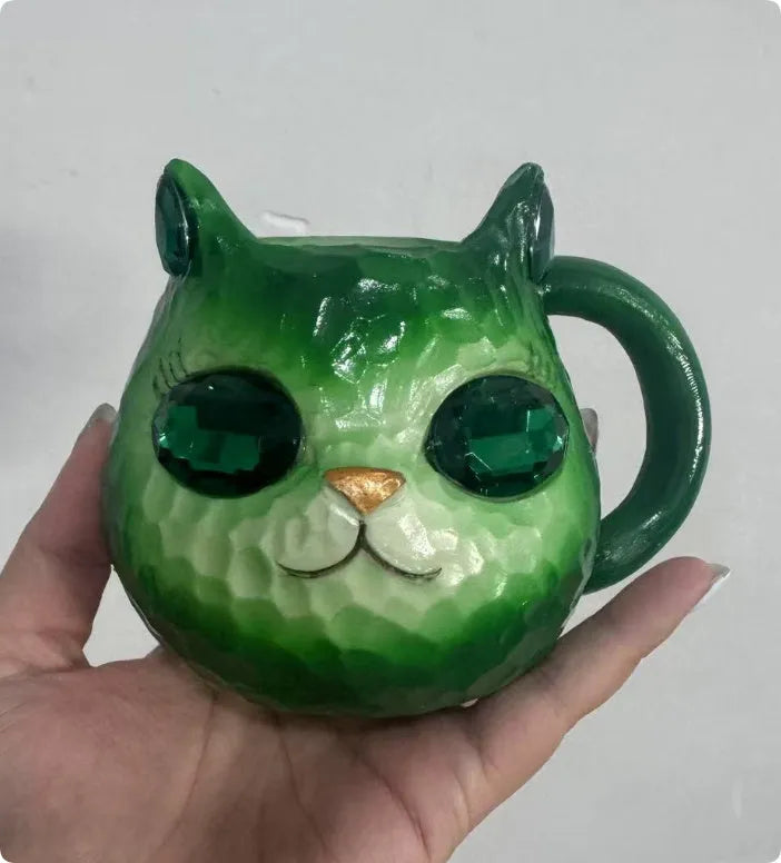 American style decorative resin cat cup available in blue, green, pink and purple colours.