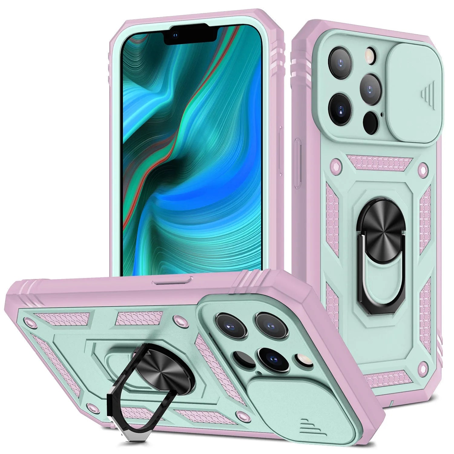 Apple magnetic phone case with sliding window bracket in multiple colour options