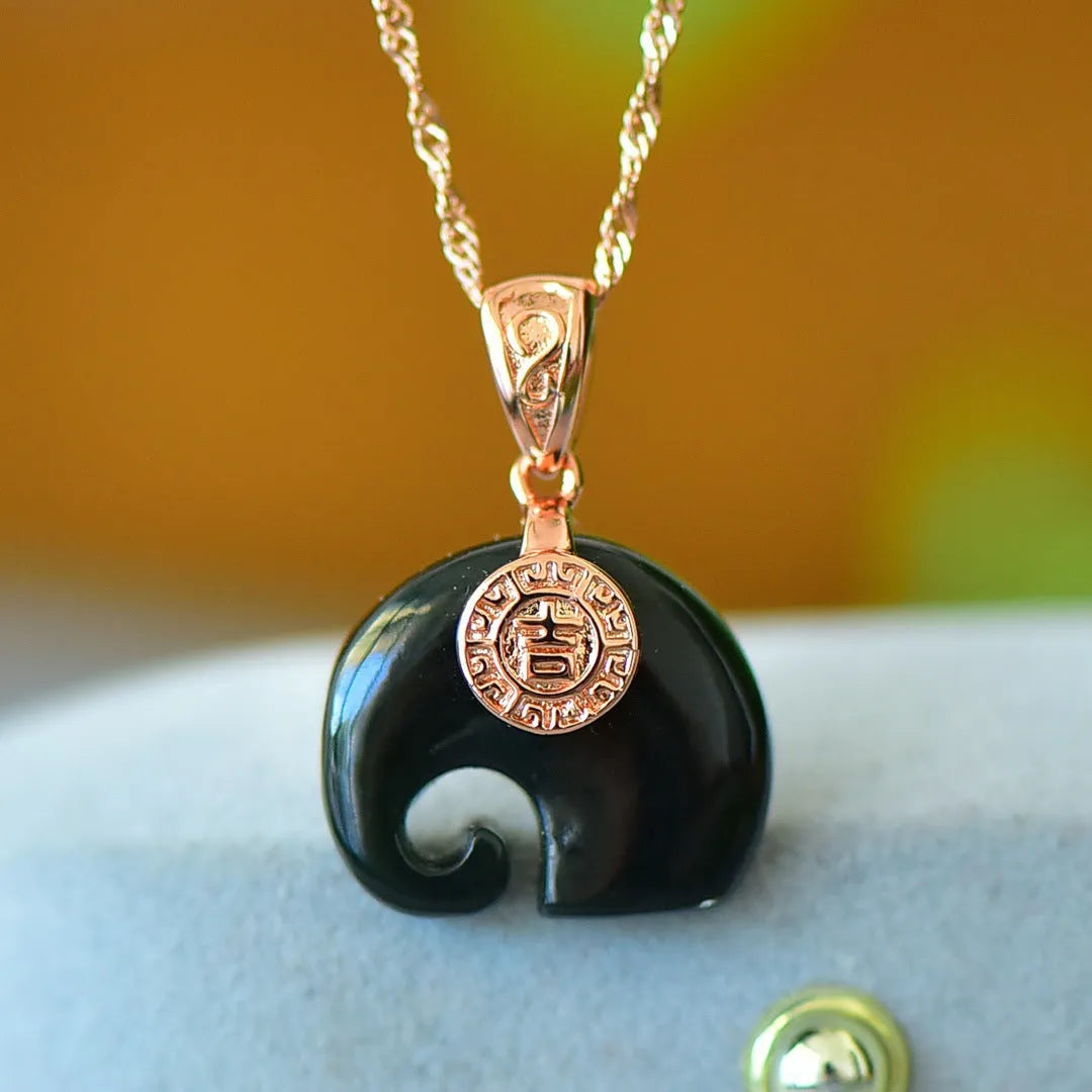 Copper inlaid Hetian grey jade pendant with ink blue accents on necklace chain