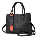 Urban simple shoulder messenger bag for women with crocodile pattern, square vertical shape, black PU leather, multiple compartments