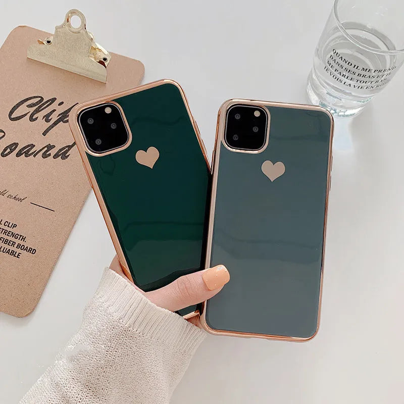 Blue TPU luxury plating love back cover case on an iPhone.