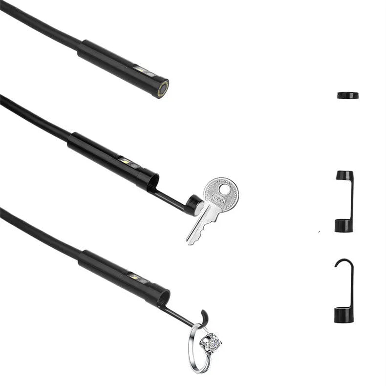 Wireless dual lens endoscope with 5.5mm and 8mm probe options, magnet and hook accessories