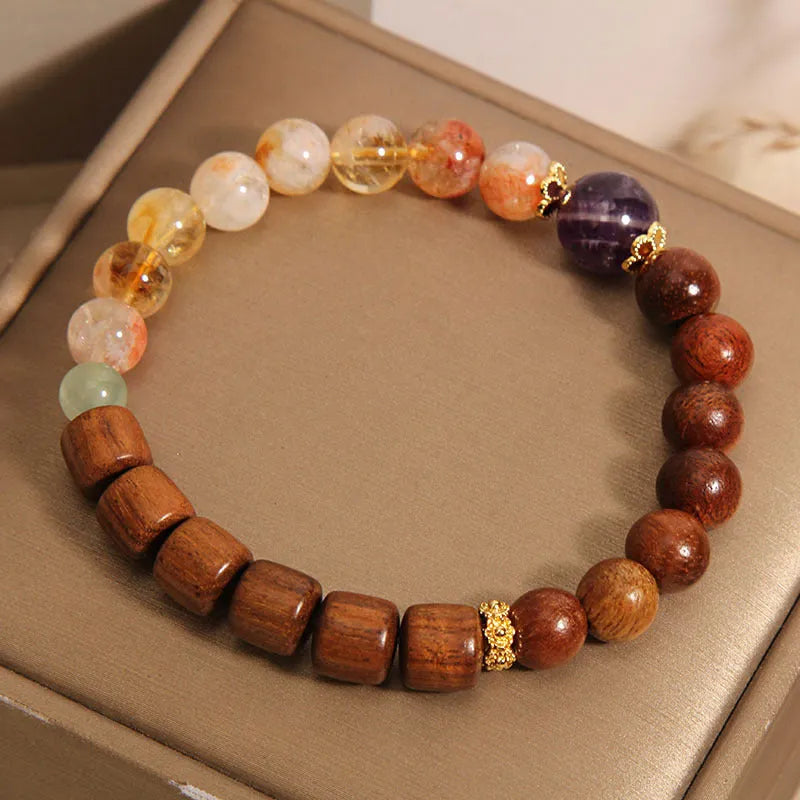 Pineapple yellow women's bracelet with yellow tower crystal, ebony amethyst beads, pearl and rhinestone decorations
