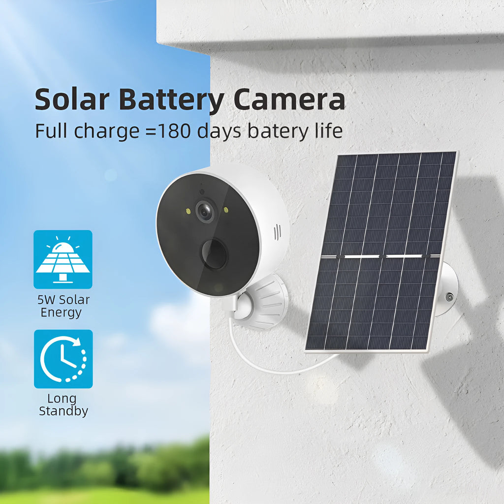Outdoor security camera with solar panel for wireless 1080P monitoring