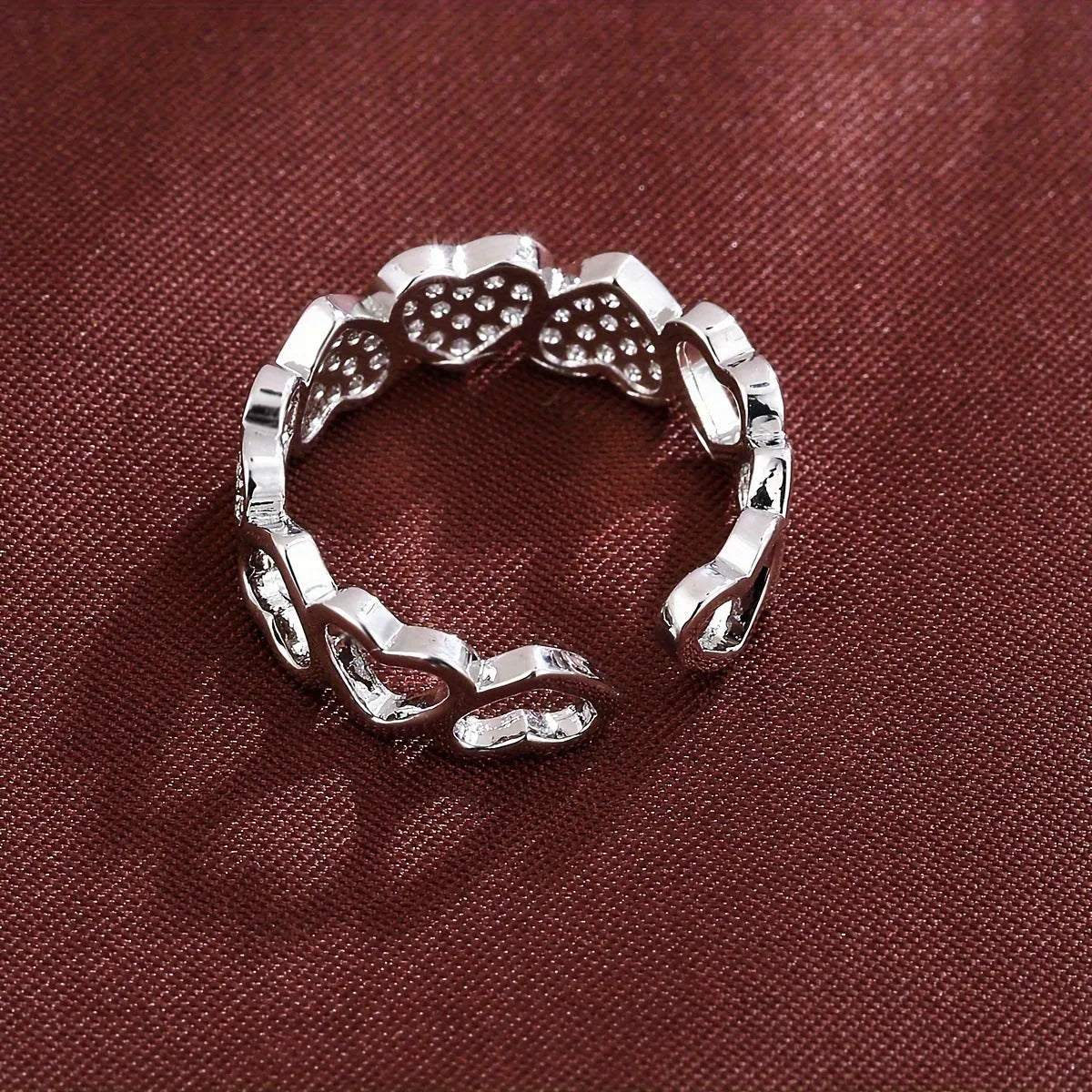 Adjustable opening gold colour couples ring with love heart design and diamond texture