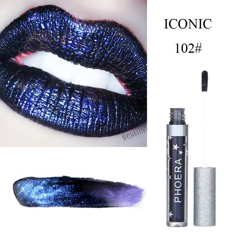 Moisturizing candy colour lip gloss with matte waterproof finish and glitter holiday metallic look, portable size