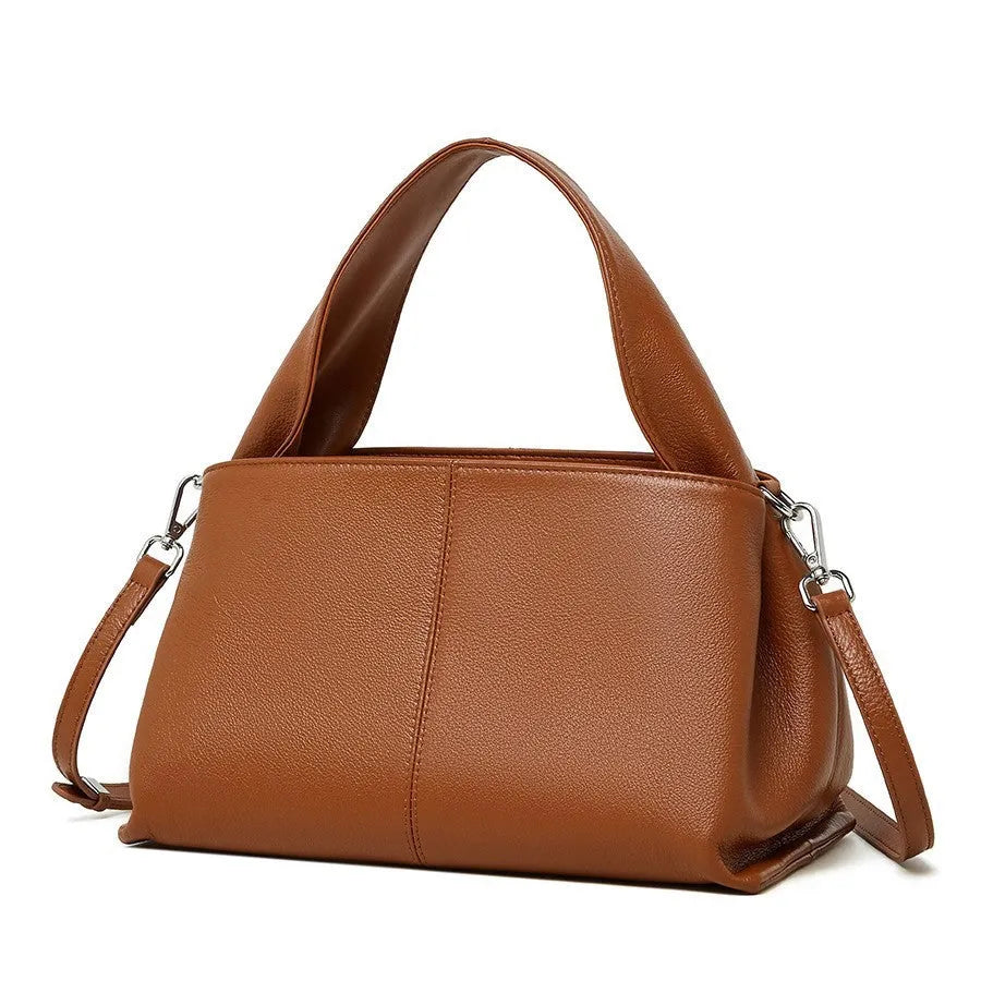 First layer cowhide messenger bag in horizontal square shape with double joint straps available in apricot black caramel and gray colours