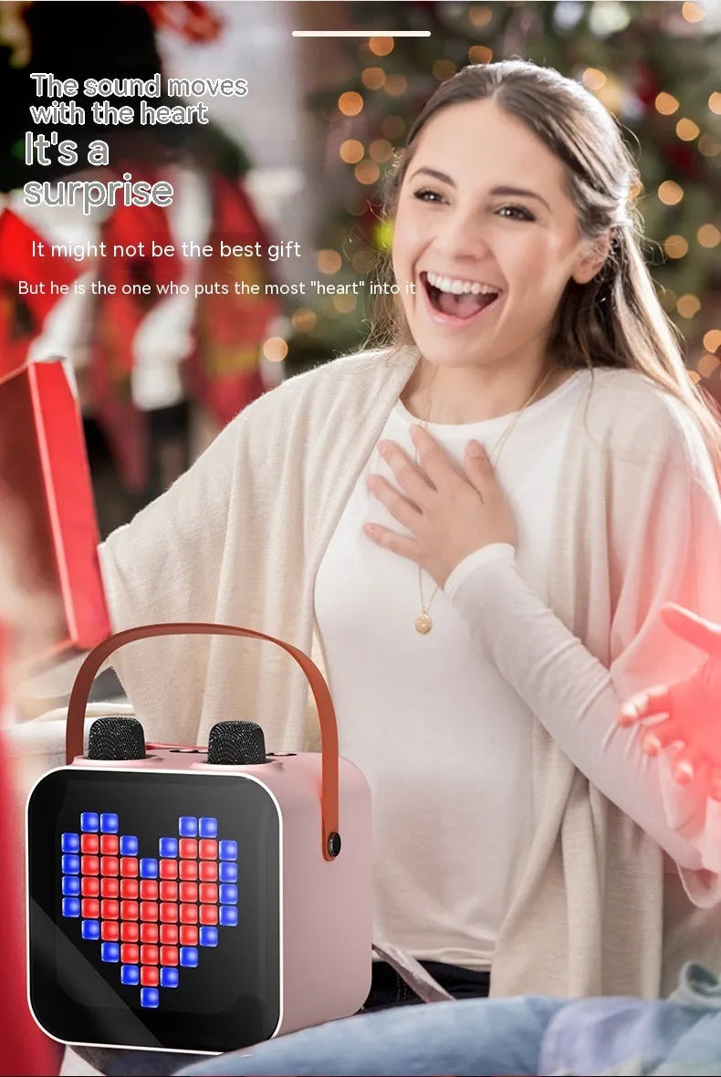 Portable Bluetooth speaker with dual wireless microphones RGB light black 15W