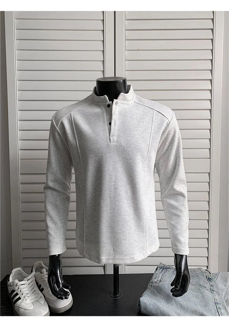 Men's asymmetric patchwork collar polo shirt in Chinese cotton available in multiple sizes and colours