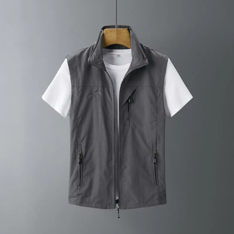 Men's slim-fit rabbit fur waistcoat with a hood in army green colour