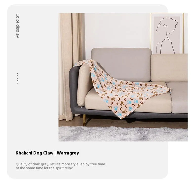 Cartoon patterned pet blanket showing blue dog design on double-sided thickened flannel material