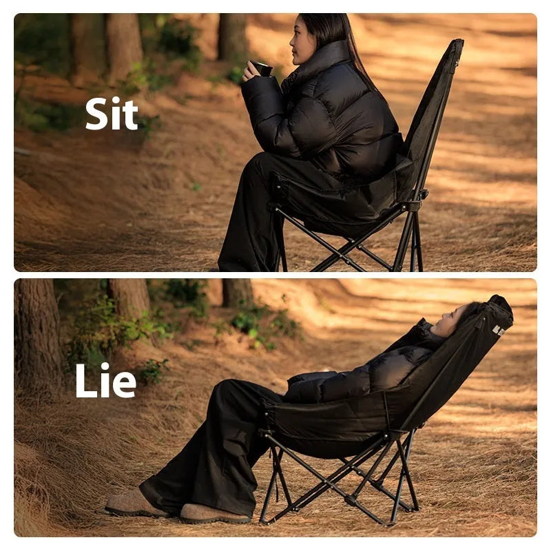 Night black Oxford cloth portable camping recliner folding chair in moon chair style