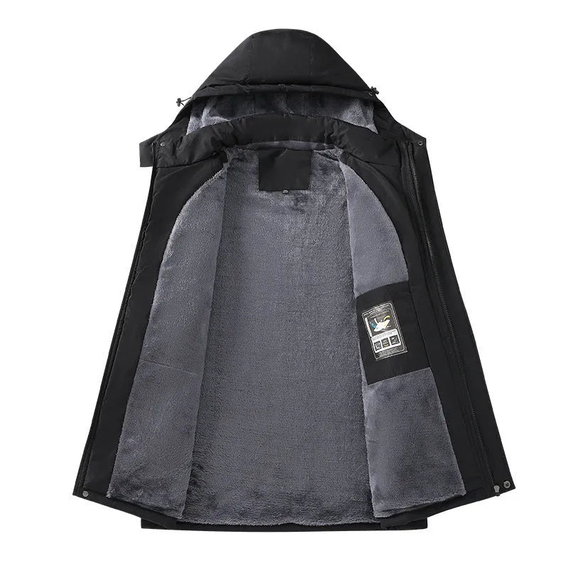Men's plus size waterproof hooded coat in polyester, available in four colours and sizes L to 7XL