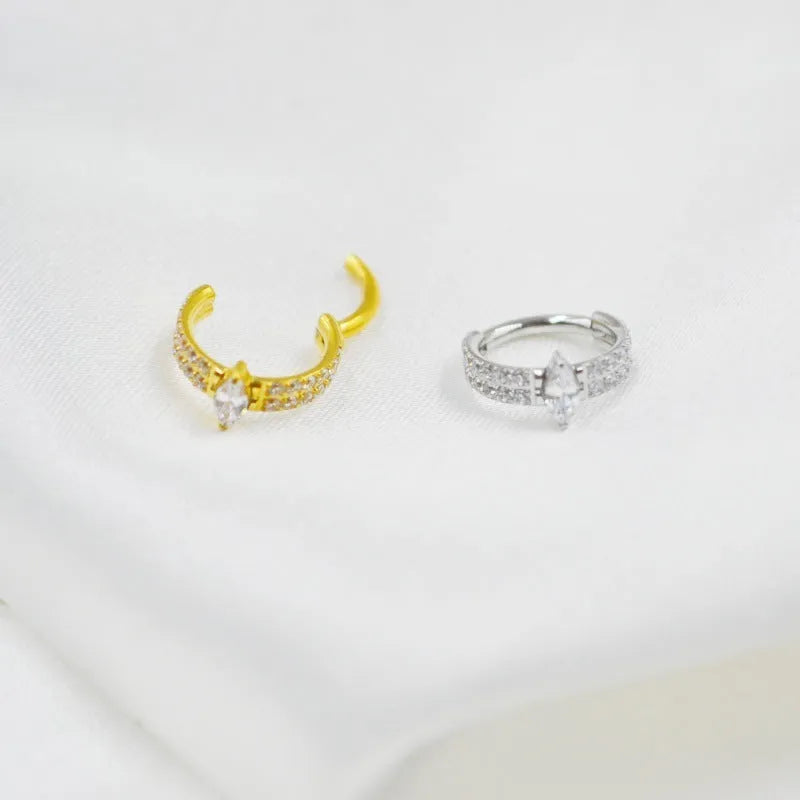 Heart shaped zircon earrings in silver or gold colour, 1.2x8mm size, 316 titanium steel construction
