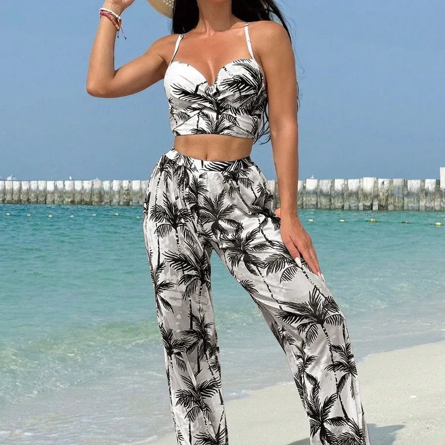 Women's bikini three-piece set in quick-dry polyester with spandex lining, split design, emerald green colour
