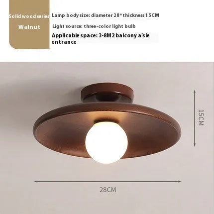 Solid wood and glass minimalist aisle ceiling lamp in wood or walnut colour.