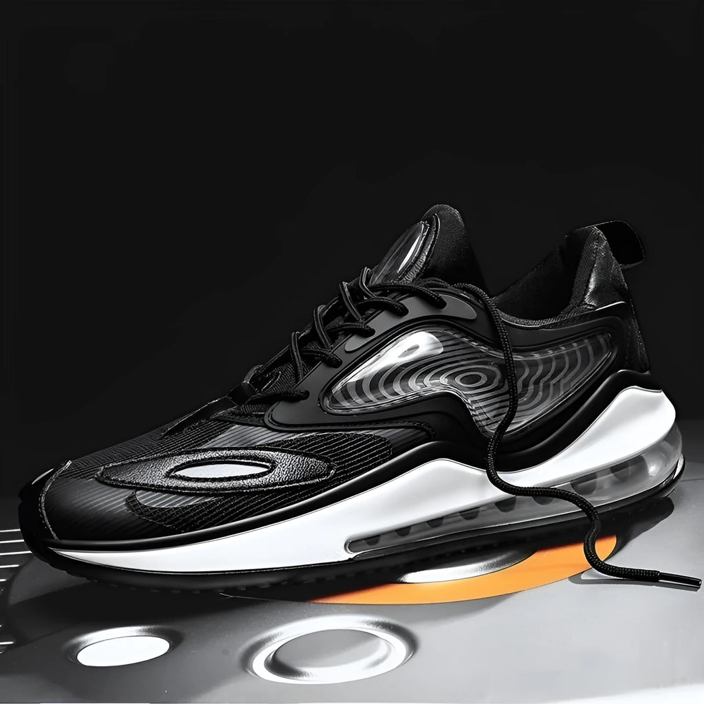 Men's Space Black casual height increasing trainers with air cushion and rubber sole.