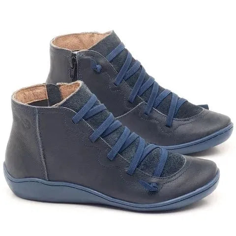 Women's casual wedge heel booties with round toe in artificial PU upper and rubber sole
