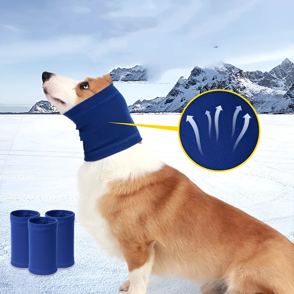 Blue and grey polyester headband scarf for dogs in small, medium, and large sizes