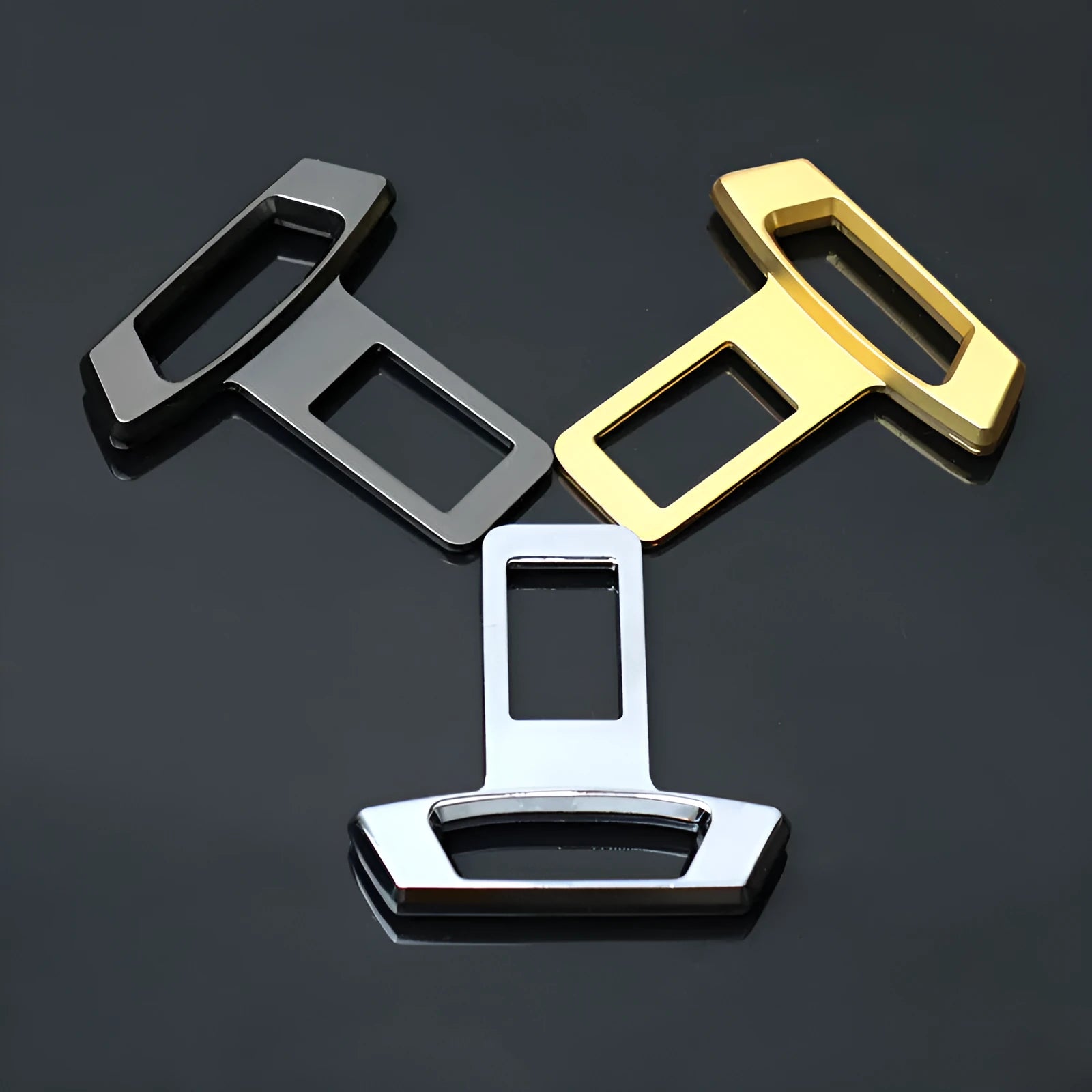 Metal car interior door pin silencer insert shown in matte black, gold, and silver colour options