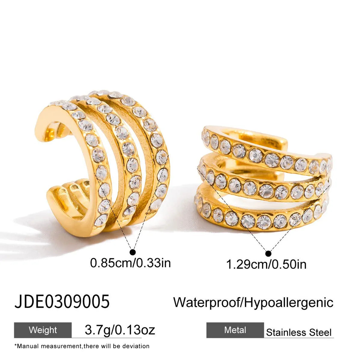 Women's stainless steel non-piercing clip-on earrings with geometric ring shape and electroplated finish in JDE0309004 colour.