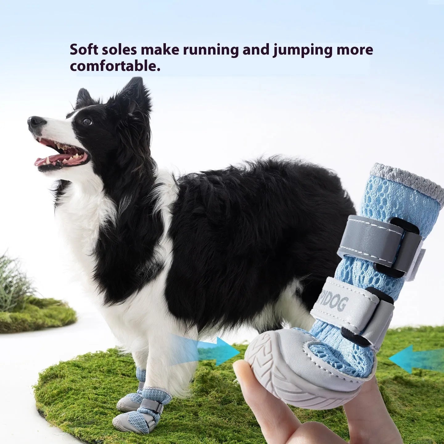 Cartoon style summer dog shoes in Bondi Blue colour with wear-resistant PU construction for paw protection