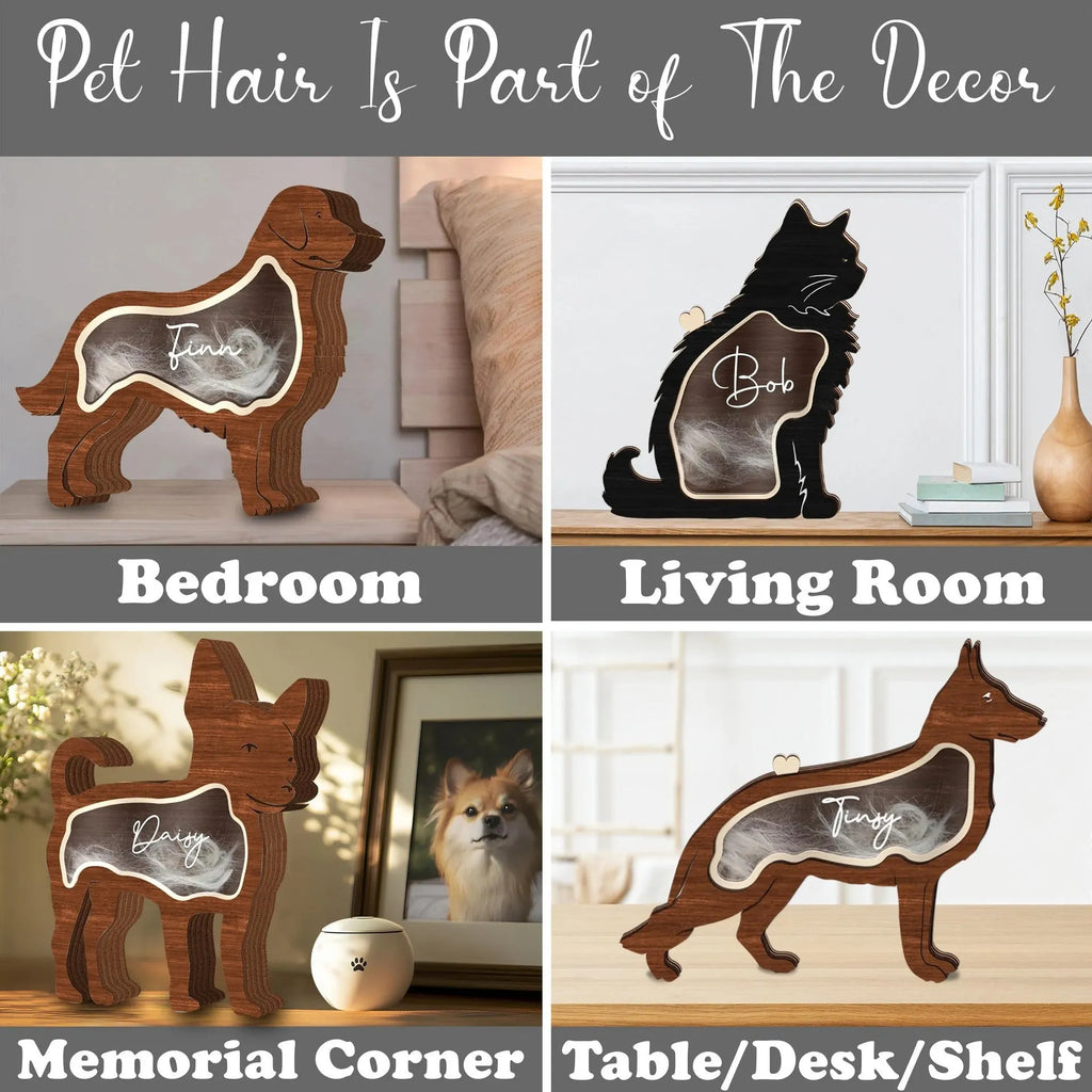 Creative wooden pet hair storage box in black C4 style for collecting fur during grooming