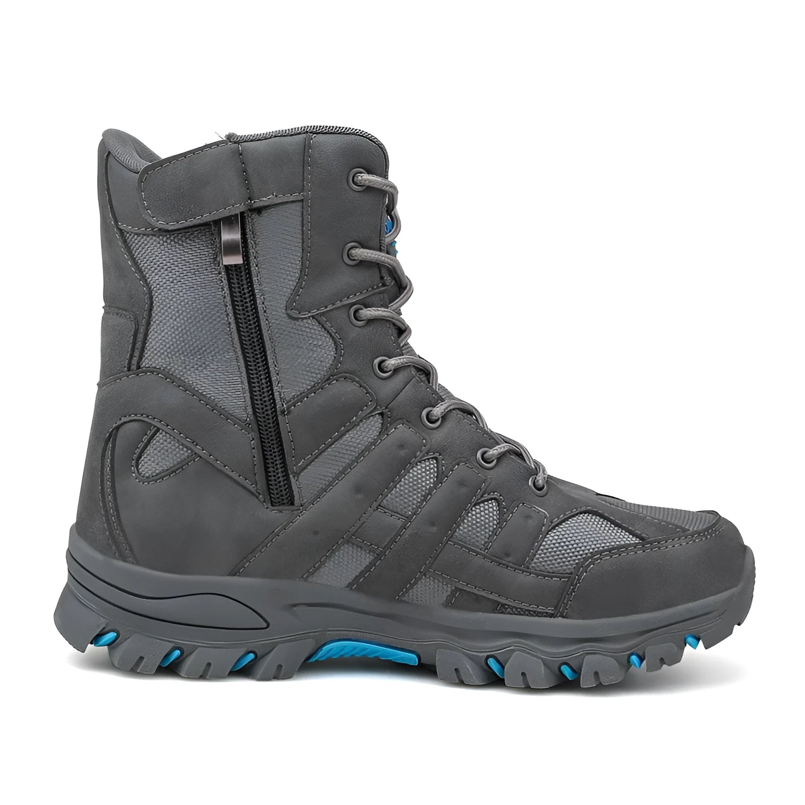 Men's tactical high-top boots in black with wear-resistant rubber outsole, suitable for outdoor mountaineering and field use