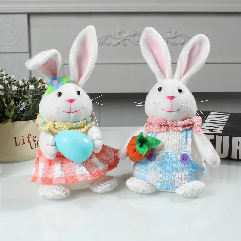 Easter cartoon rabbit tabletop decoration with egg-holding design, luminous cloth finish, 11x11x24cm