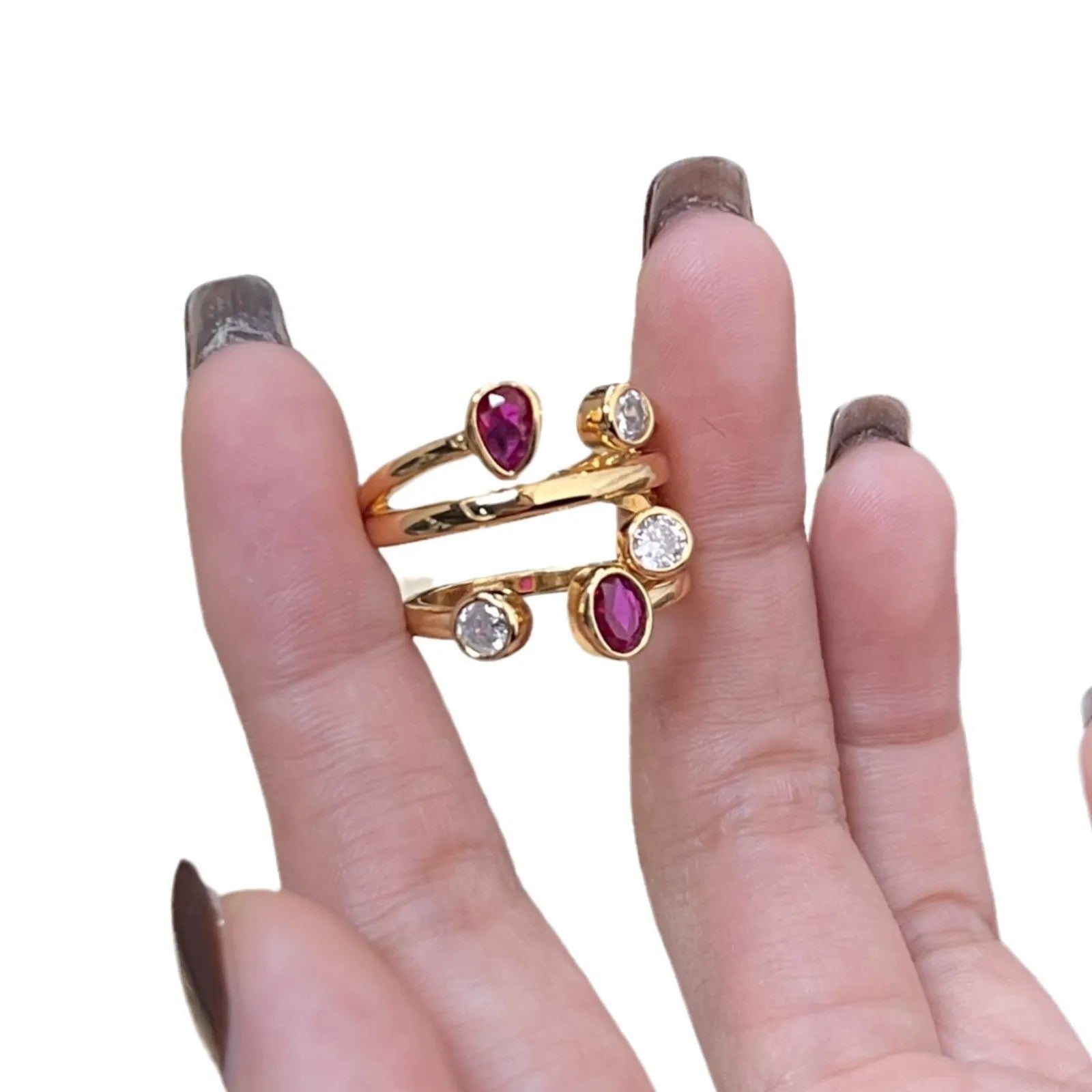 Irregular cross geometric diamond ring with two-tone colour finish