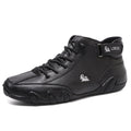 Men's khaki high top octopus shoes with round toe and rubber sole.
