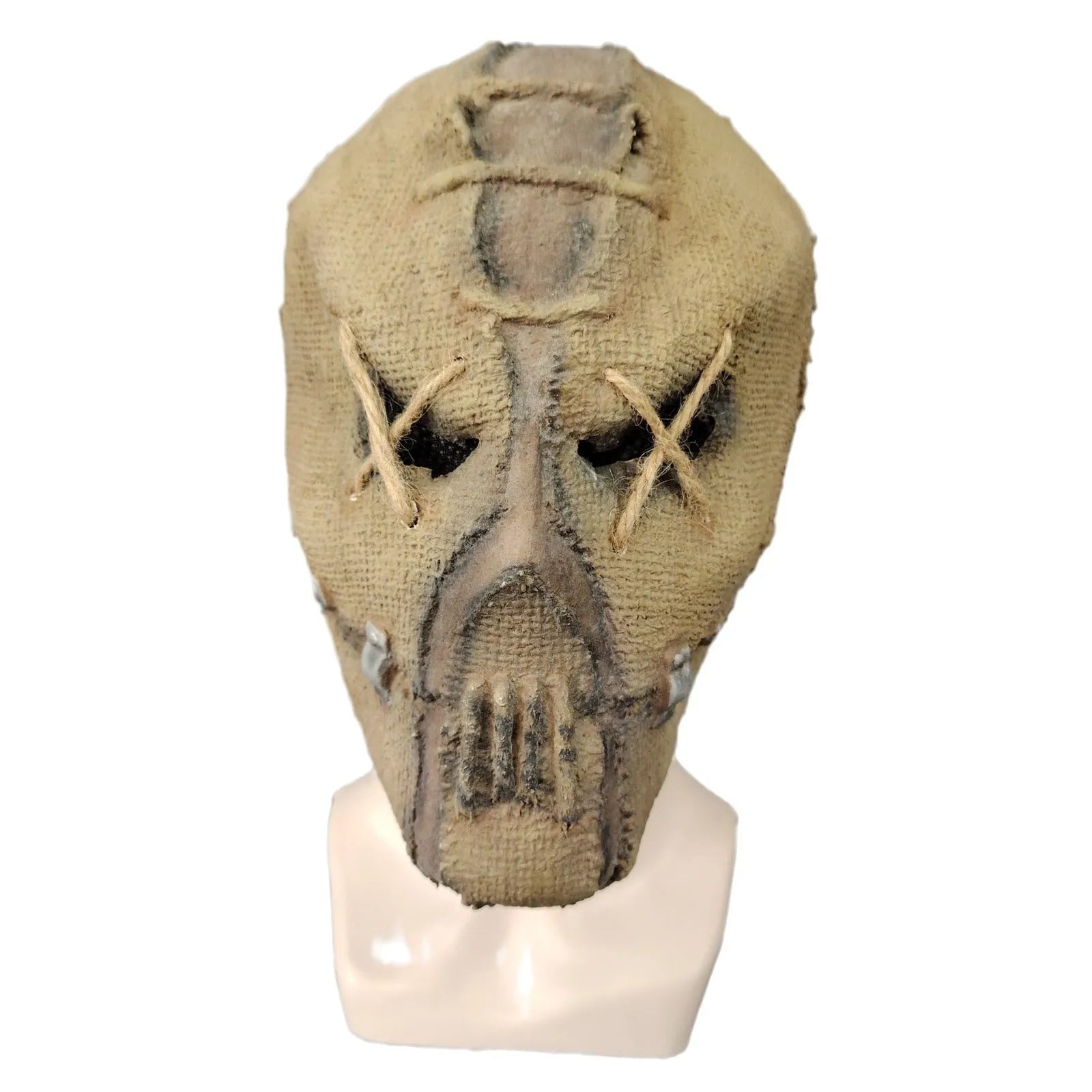 Latex Halloween horror mask with scar skull design, shown as a full head cover.